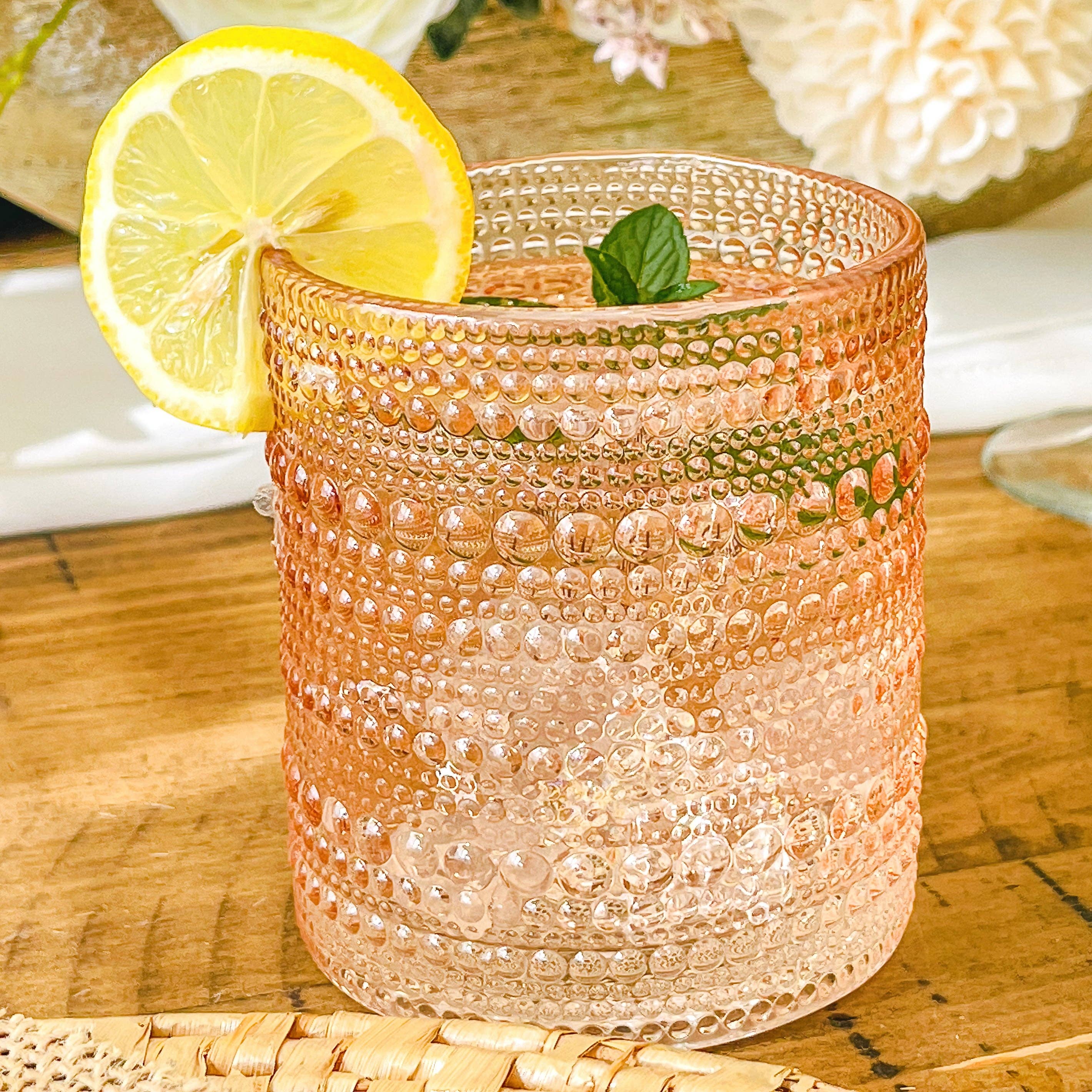 Hobnail Beaded Rose Gold Drinking Glasses — Set of 6, 10 oz. - Image 3