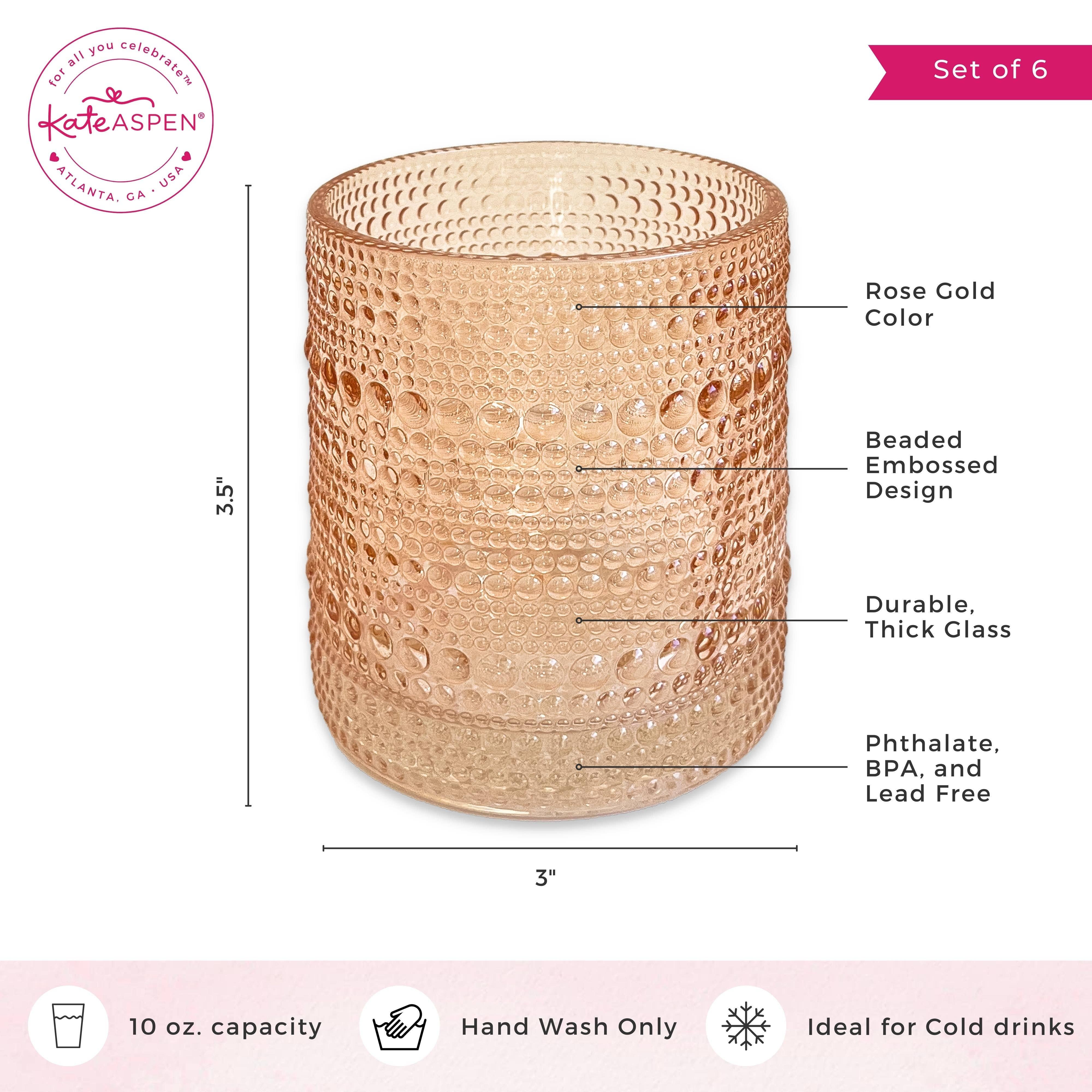 Hobnail Beaded Rose Gold Drinking Glasses — Set of 6, 10 oz. - Image 6