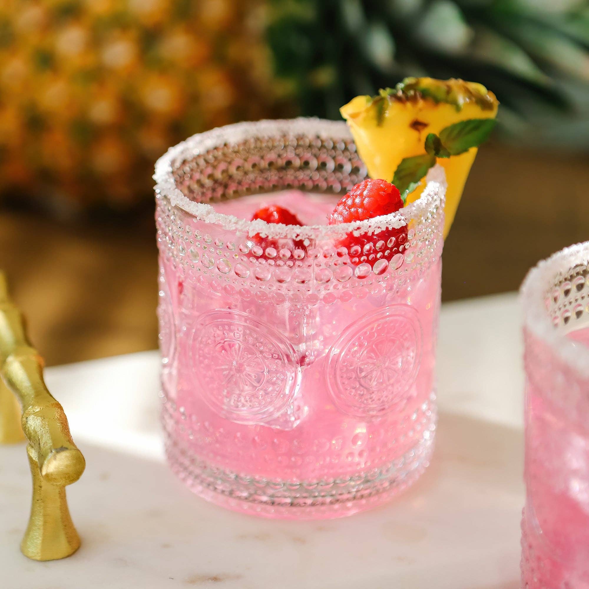 Hobnail Beaded Floral Clear Drinking Glasses — Set of 6, 10 oz. - Image 3