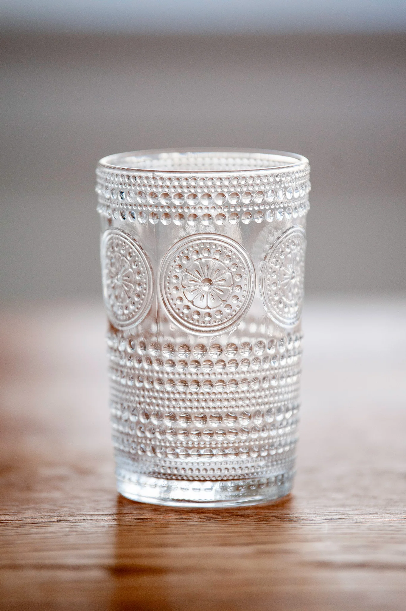 Hobnail Beaded Floral Clear Drinking Glasses — Set of 6, 13 oz. - Image 4