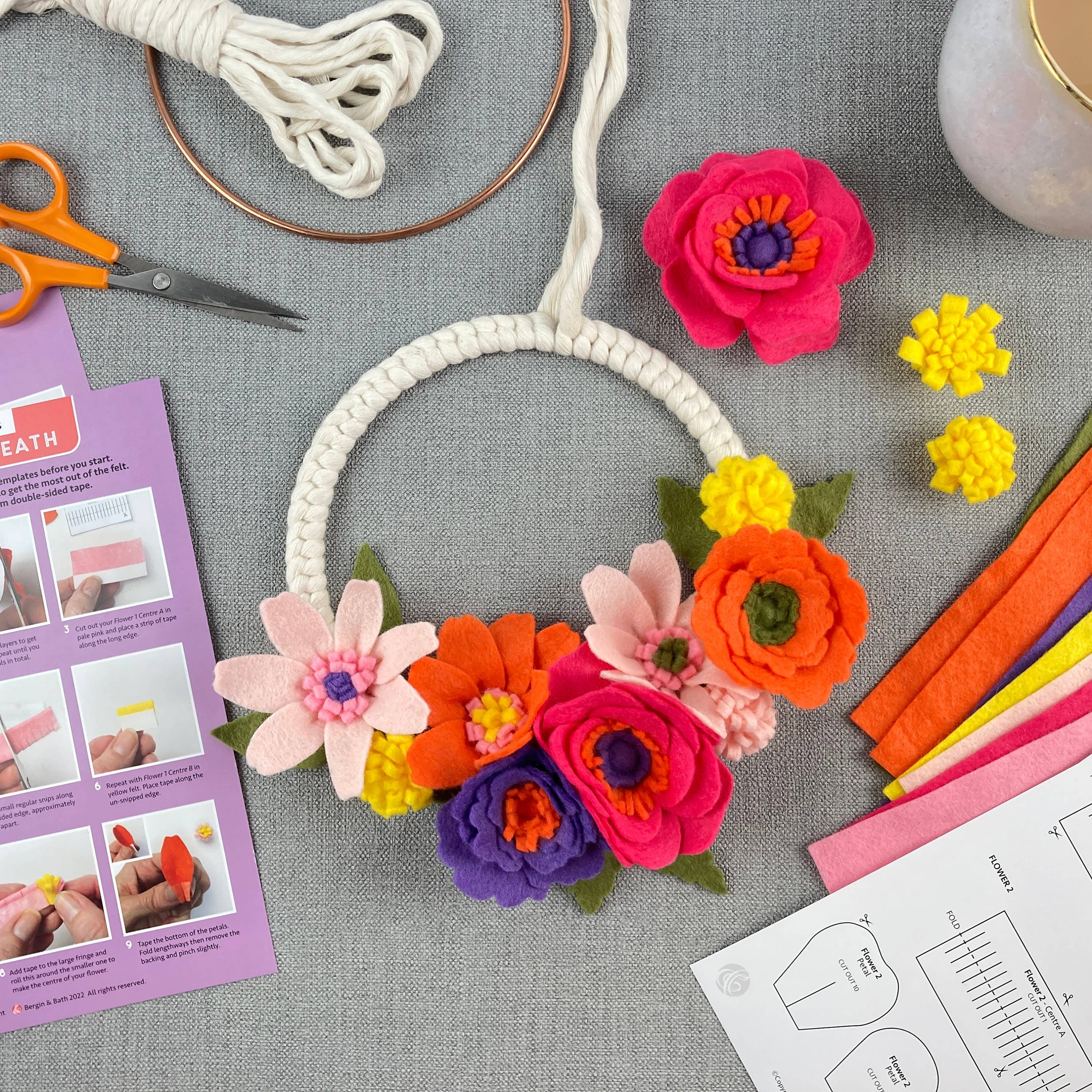 Felt Flower & Macrame Kit in Spring Wreath - Image 4
