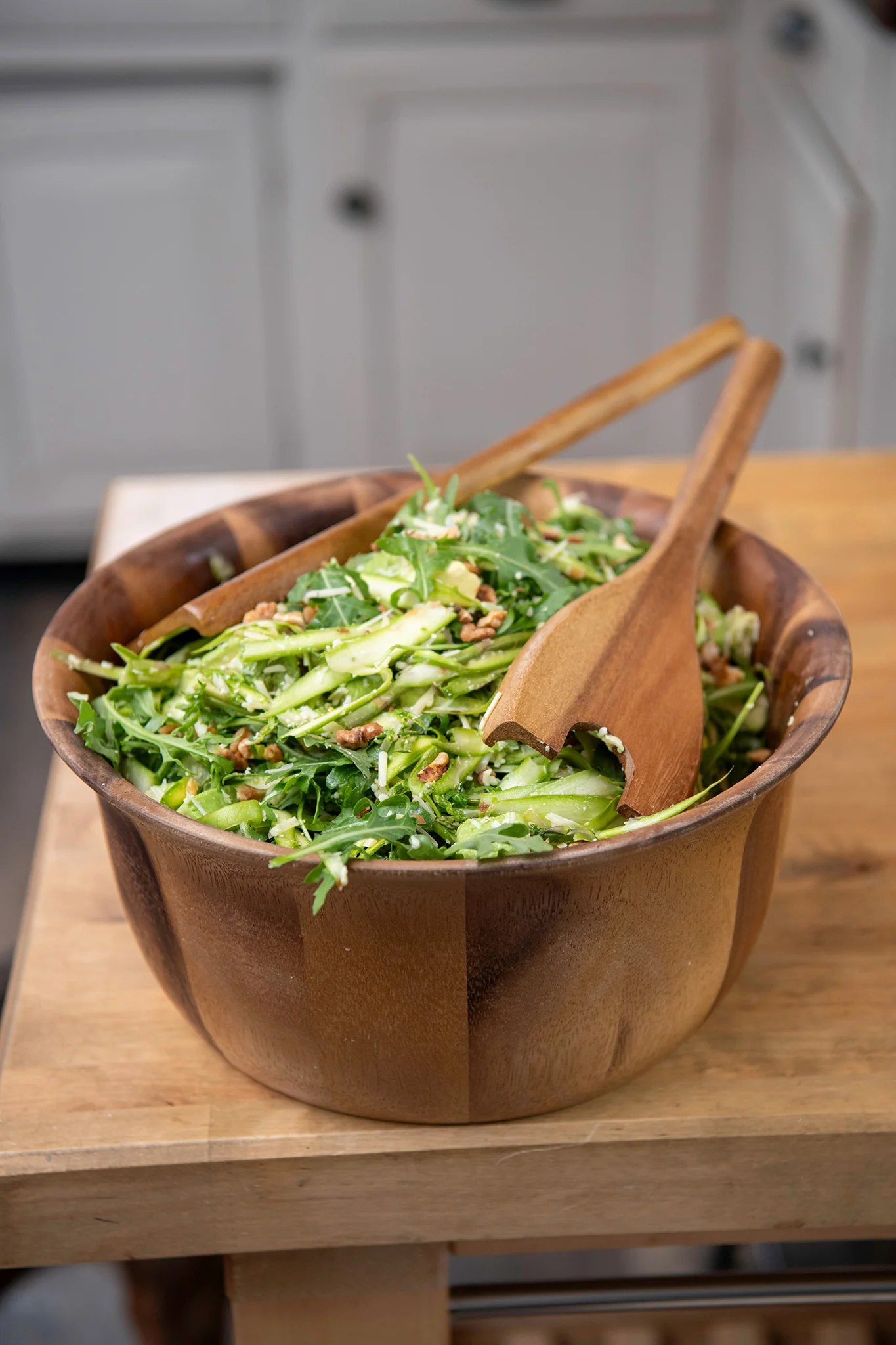 Fluted Wooden Salad Bowl Serving Set, 7-piece - Image 3