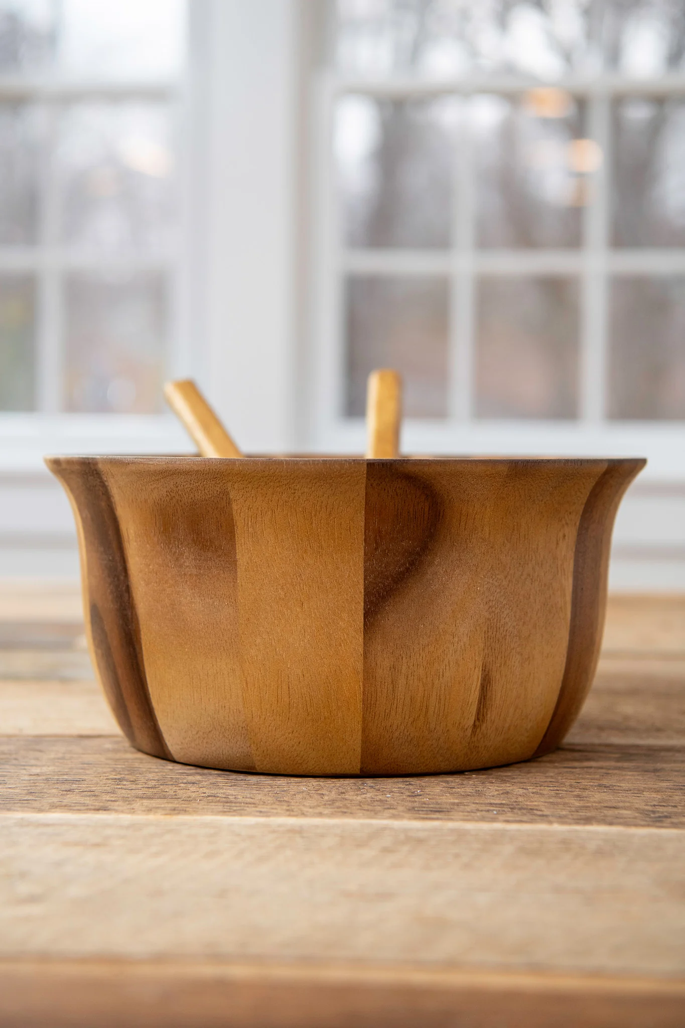 Fluted Wooden Salad Bowl Serving Set, 7-piece - Image 6