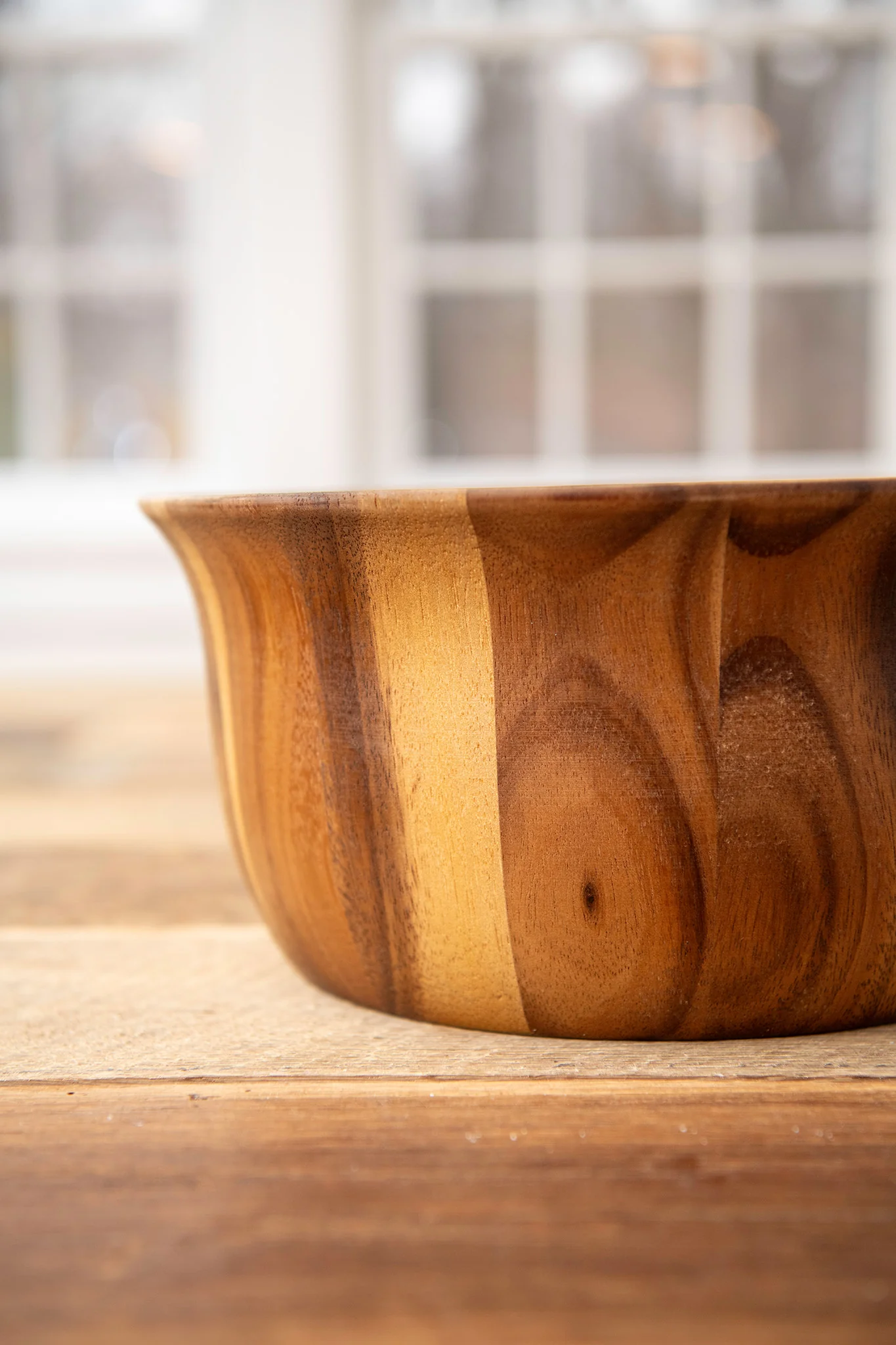 Fluted Wooden Salad Bowl Serving Set, 7-piece - Image 7