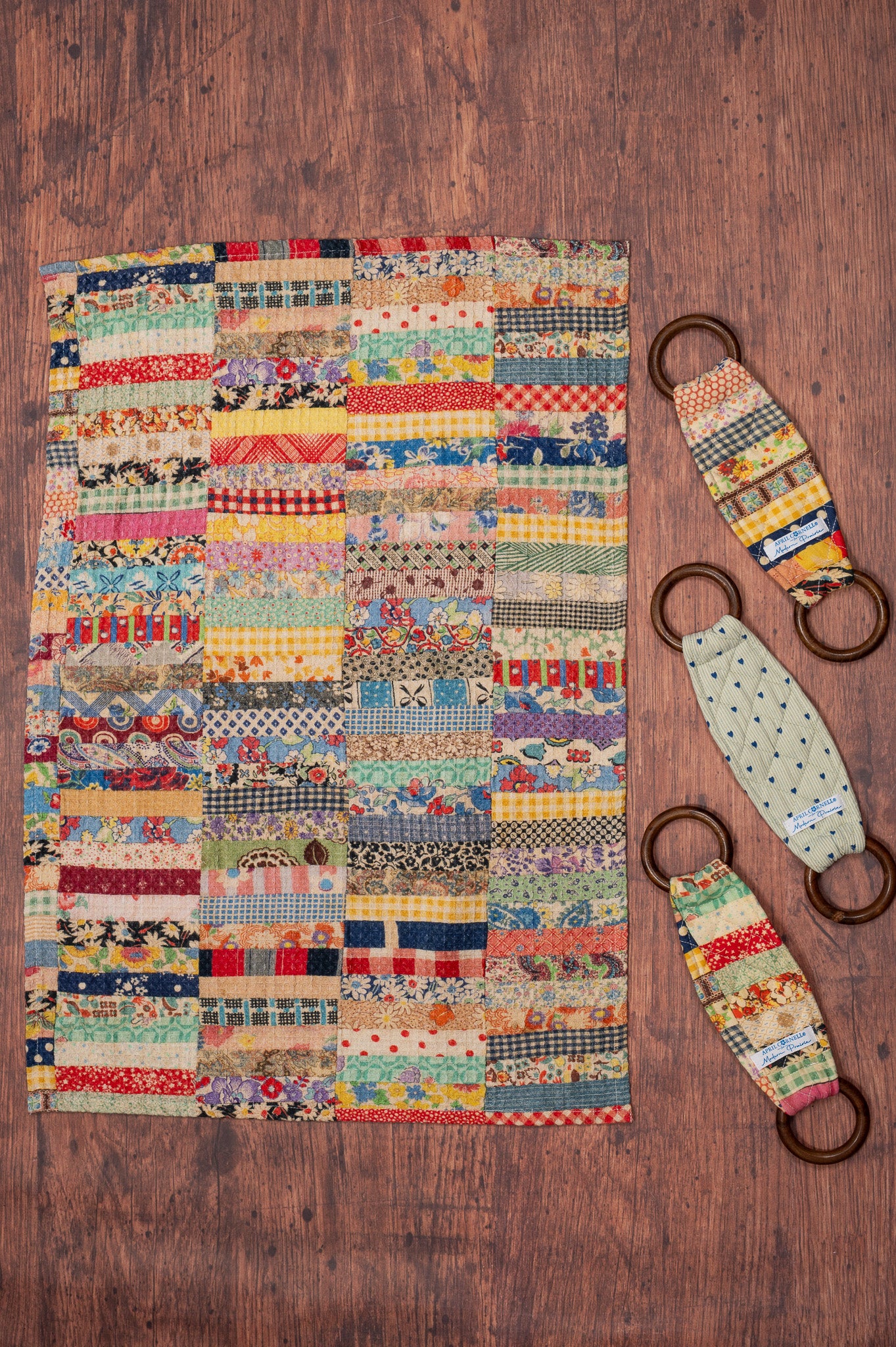 Patch Parade Tea Towel + Set Of 3 Wooden Loop Hangers - Image 3