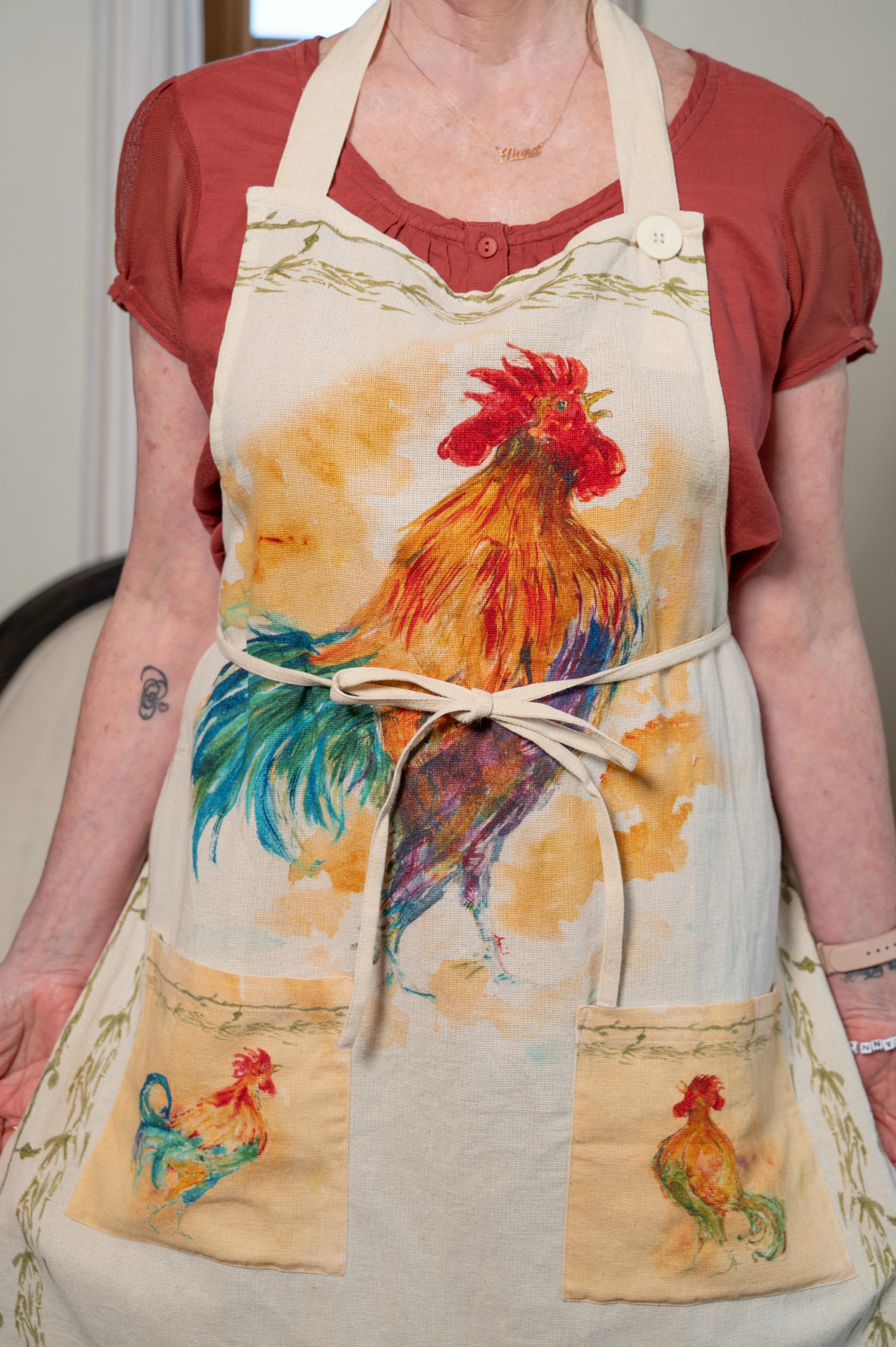 Rooster Watercolor Chef Apron - Image 3