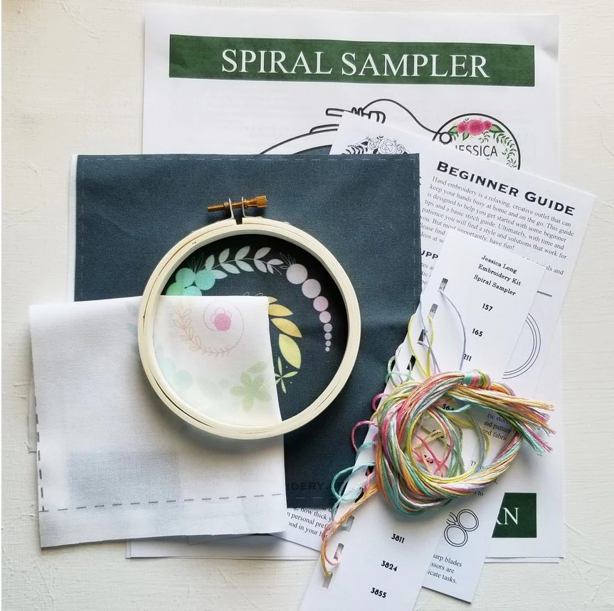Spiral Garland Beginner's Hand Embroidery Kit in White - Image 3