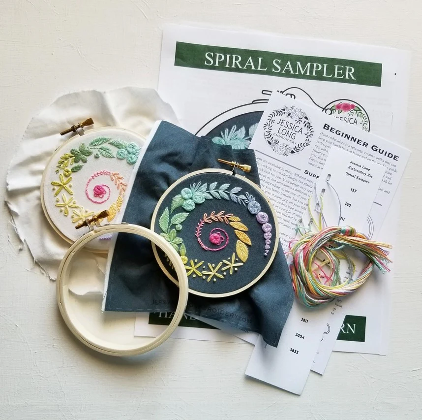 Spiral Garland Beginner's Hand Embroidery Kit in White - Image 4