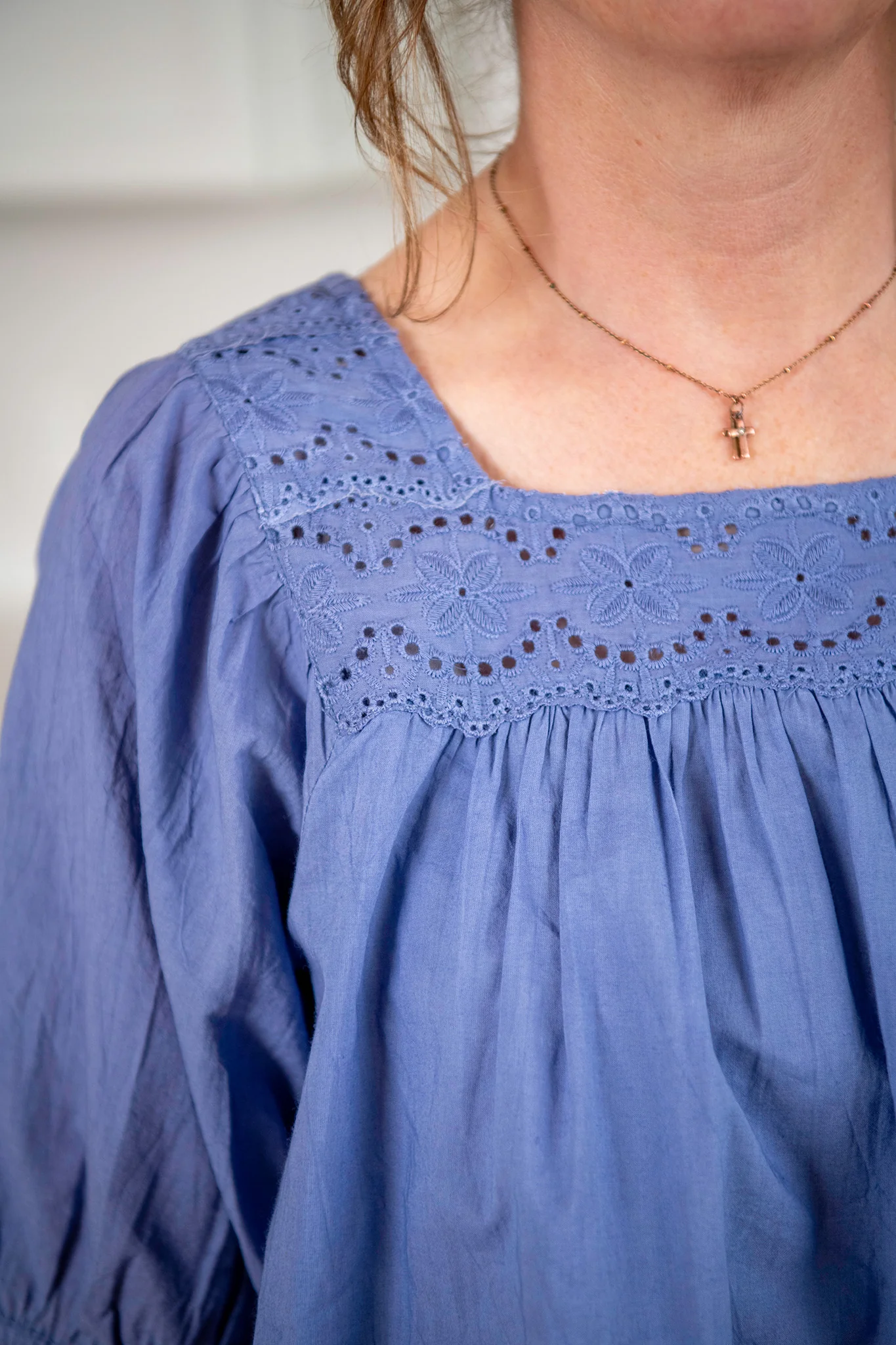 The Prairie Eyelet Blouse in Persimmon Blue - Image 3