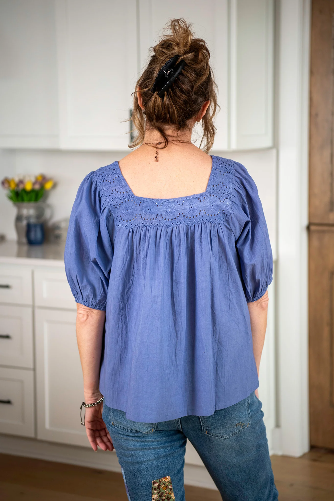 The Prairie Eyelet Blouse in Persimmon Blue - Image 6